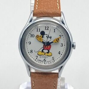 Vtg Lorus Mickey Mouse Watch Women Silver Tone Pointing Hands V515-6080 New Batt